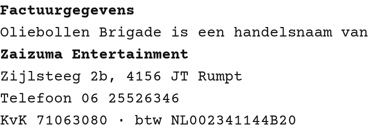 Factuurgegevens van Oliebollen Brigade